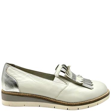 TAMARIS LDS WEDGE DIAMANTE FRINGE SHOE - WHITE MULTI