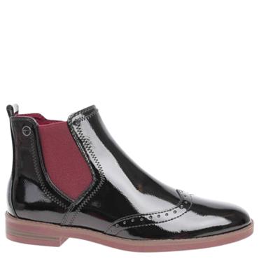 TAMARIS WOMENS FLAT GUSSET ZIP BOOT - BLACK PATENT