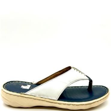 TAMARIS FLAT TOE POST MULE - WHITE NAVY