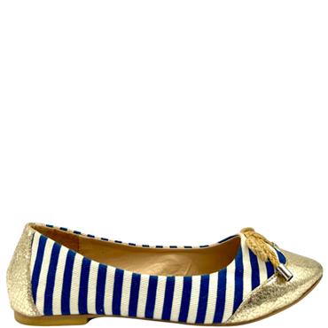 LAURA B STRIPE GOLD TOE PUMP - BLUE STRIPE