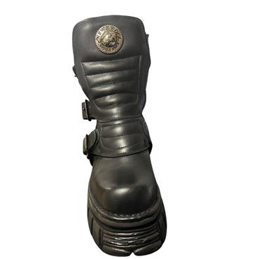 NEW ROCK WOMENS 3 BUCKLE CHUNKY BOOT - BLACK