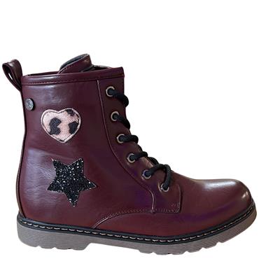 XTI GIRLS ZIP 6 EYE LACE BOOT - BURGUNDY