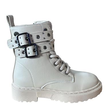 XTI GIRLS ZIP STUD STRAP LACE BOOT - BEIGE