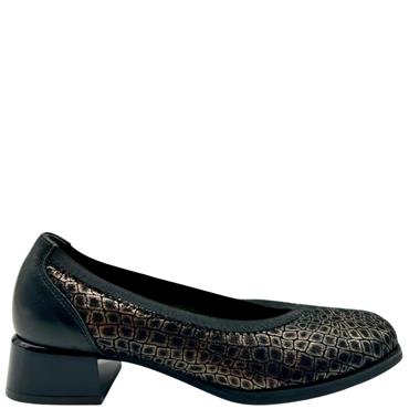 PITILLOS WOMENS BLOCK HEEL COURT SHOE - BLACK