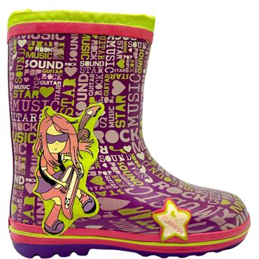 BEPPI GIRLS PULL CORD WELLINGTON - PINK GREEN