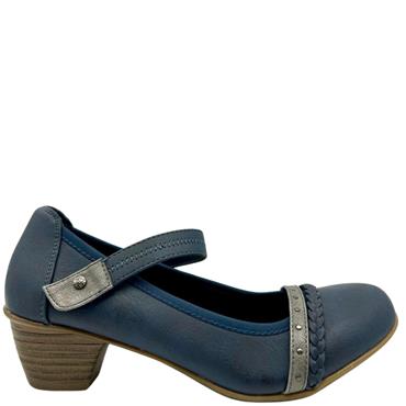 JANE KLAIN LDS VEL STRAP COURT SHOE - BLUE