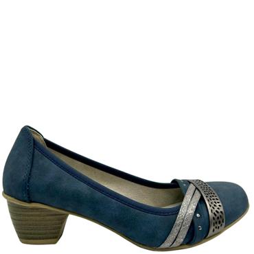 JANE KLAIN LDS 3 STRAP LOW HEEL COURT - NAVY