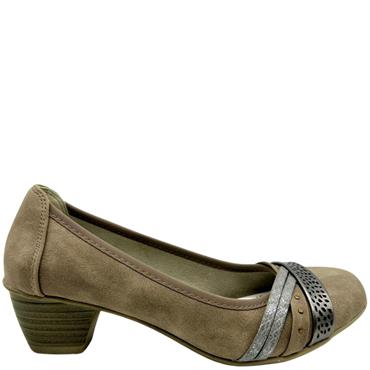 JANE KLAIN LDS 3 STRAP LOW HEEL COURT - STONE