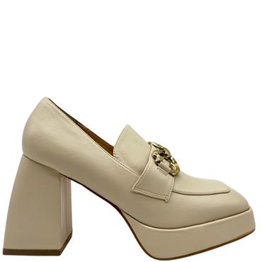 MENBUR WOMENS CHAIN PLATFORM LOAFER - BEIGE