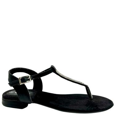 GLAMOUR DIAMANTE TOE POST SANDAL - BLACK