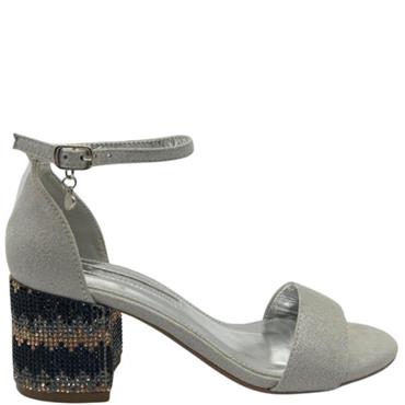 XTI WOMENS DIAMANTE HEEL IN STRAP SANDAL - SILVER GLITTER