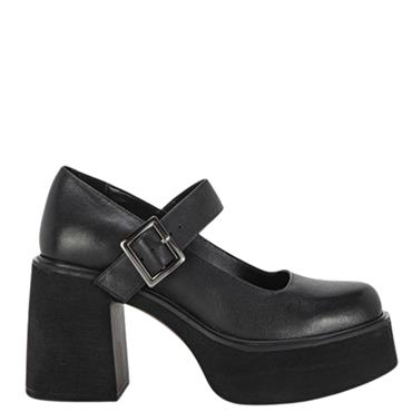INUOVO WOMENS PLATFORM STRAP SHOE - BLACK LEATHER