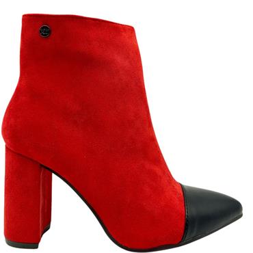 XTI WOMENS TOECAP ZIP ANKLE BOOT - RED SUEDE