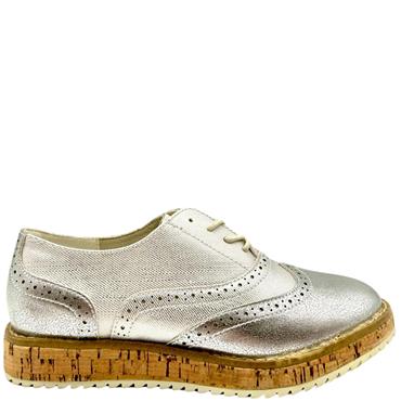 SPROX WOMENS CORK SOLE TIE BROGUE - SILVER