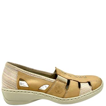 RIEKER WOMENS SLIP ON SUMMER SHOE - BEIGE