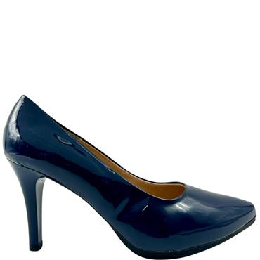 CHAMBY LDS LEATHER POINT TOE COURT SHOE - NAVY PATENT