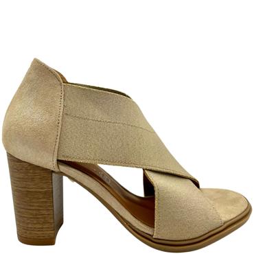 MARIA FAEN CROSS STRAP HEEL IN SANDAL - GOLD TAUPE