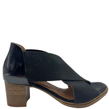 MARIA FAEN CROSS STRAP HEEL IN SANDAL - BLACK LEATHER