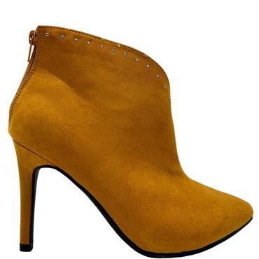 SPROX WOMENS HI HEEL ZIP STUD ANKLE BOOT - MUSTARD