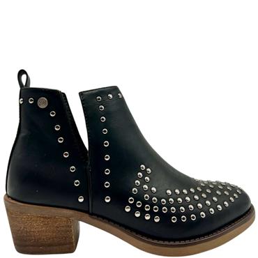 XTI WOMENS STUD SLIP ON ANKLE BOOT - BLACK