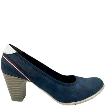 S OLIVER LDS BLOCK HEEL COURT SHOE - NAVY WHITE