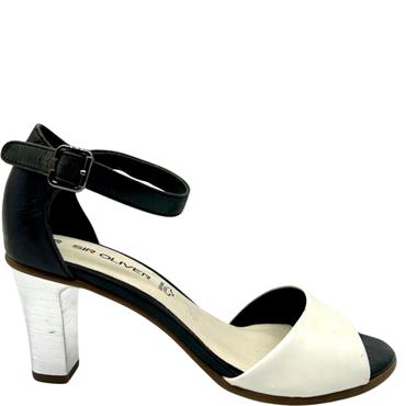 S OLIVER STRAP MED HEEL SHOE - BLACK WHITE