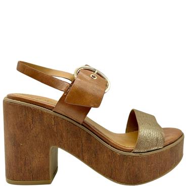 S OLIVER P/FORM BUCKLE SANDAL - GOLD COGNAC
