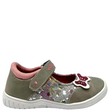S OLIVER GIRLS BUTTERFLY VEL STRAP SHOE - GREY MULTI