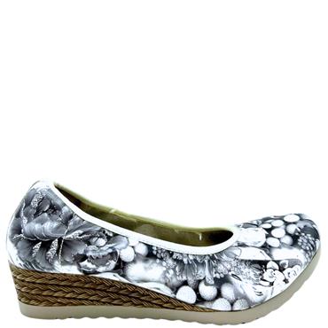 REDZ LDS WEDGE FLORAL COURT SHOE - GREY FLORAL