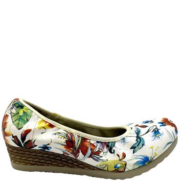 REDZ LDS WEDGE FLORAL COURT SHOE - WHITE FLORAL