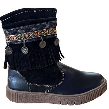 XTI GIRLS FRINGE MEDAL ZIP ANKLE BT - BLACK