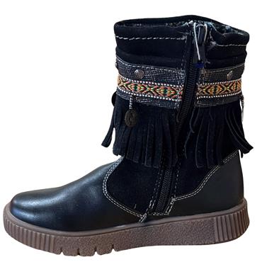 XTI GIRLS FRINGE MEDAL ZIP ANKLE BT - BLACK