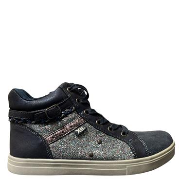 XTI GIRLS GLITTER ZIP TIE ANKLE BOOT - NAVY