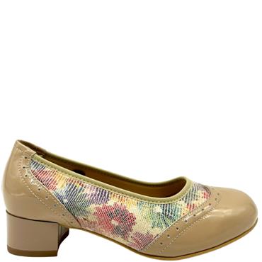 DA BELLA LDS 2V FIT BLOCK HEEL COURT - BEIGE FLORAL
