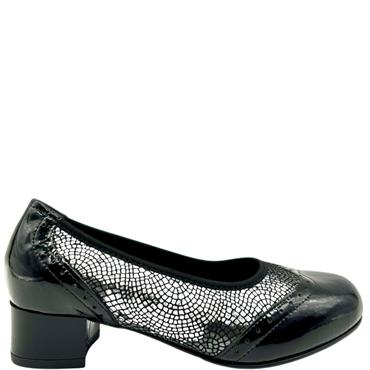 DA BELLA LDS 2V FIT BLOCK HEEL COURT - BLACK PATENT