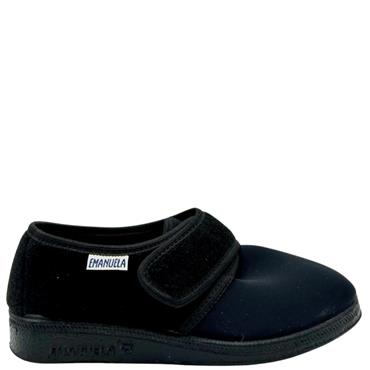 EMANUELA VELCRO STRETCH SLIPPE - BLACK