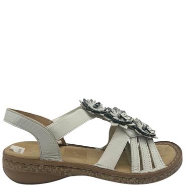 RIEKER LDS FLOWER ELASTIC STRAP SANDAL - WHITE
