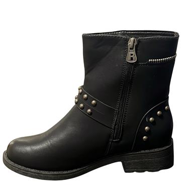 REFRESH LDS STUD STRAP ZIP ANKLE BT - BLACK
