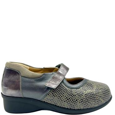 ALVIFLEX 2TONE VEL STRAP SHOE - GREY