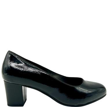 JANA WOMENS MEDIUM HEEL COURT SHOE - BLACK PATENT