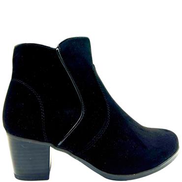 JANA WOMENS BLOCK HEEL ZIP ANKLE BOOT - BLACK SUEDE