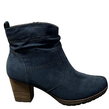 JANA WOMENS BLOCK HEEL ZIP ANKLE BOOT - NAVY SUEDE
