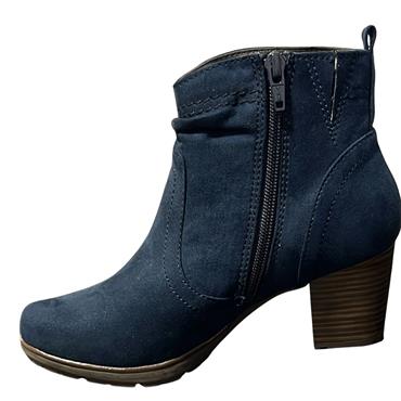 JANA WOMENS BLOCK HEEL ZIP ANKLE BOOT - NAVY SUEDE