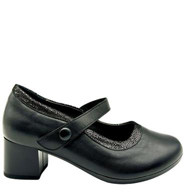 ALPINA WOMENS LOW HEEL VELCRO STRAP SHOE - BLACK MULTI