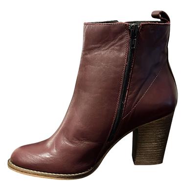 LAURA B.WOMENS LEATHER 2 ZIP ANKLE BOOT - BORDO LEATHER