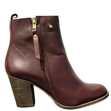 LAURA B.WOMENS LEATHER 2 ZIP ANKLE BOOT - BORDO LEATHER