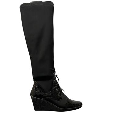 PILAR ABRIL TIE FRONT WEDGE BO - BLACK CROC