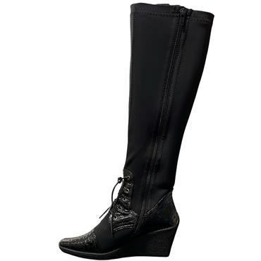 PILAR ABRIL TIE FRONT WEDGE BO - BLACK CROC