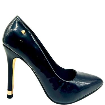 K APPLEBY WOMENS GOLD TRIM COURT SHOE - NAVY PATENT