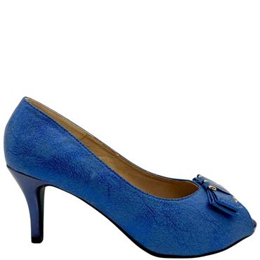 SORENTO WOMENS BOW PEEPTOE COURT SHOE - BLUE